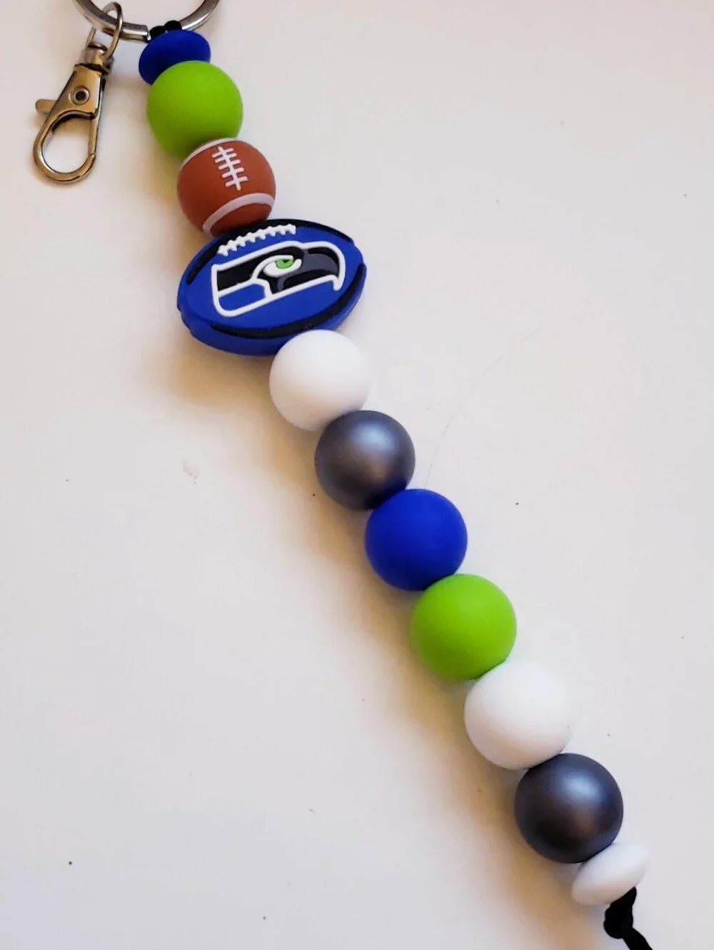Handmade Silicone Focal Beaded Seattle Seahawks Keychain